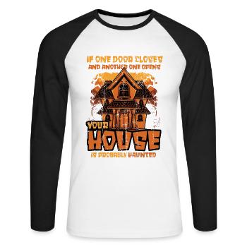 Lustiges Halloween-haus Spukt An Halloween. - Unisex Baseballshirt langarm - Weiß/Schwarz - Vorne - Nik (191cm)