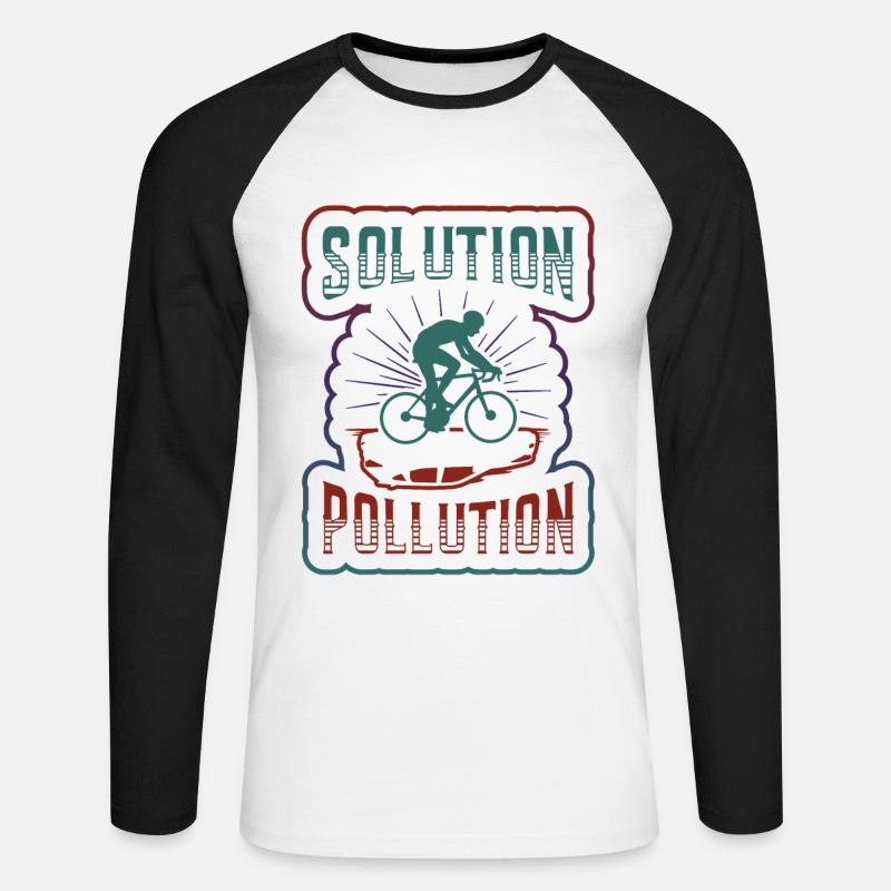 Polution Solution Umweltschutz Radfahren. - Unisex Baseballshirt langarm - Weiß/Schwarz