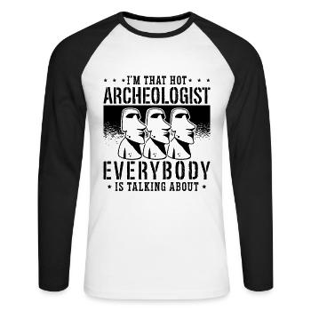 Je suis cet archéologue préhistorique de l’archéologie chaude - T-shirt baseball manches longues Homme - blanc/noir - Devant - Nik (191cm)