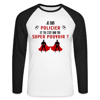 C'est Quoi Ton Super Pouvoir Idée Cadeau Policier - T-shirt baseball manches longues Homme - blanc/noir - Devant - Nik (191cm)