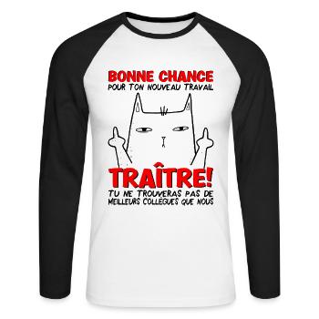 Départ collègue travail nouvel emploi bonne chance - T-shirt baseball manches longues Homme - blanc/noir - Devant - Nik (191cm)