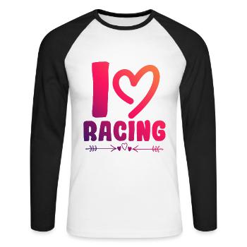Ich liebe Rennen - Unisex Baseballshirt langarm - Weiß/Schwarz - Vorne - Nik (191cm)