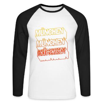 Munich Germany City Skyline Home Font - Unisex Long Sleeve Baseball T-Shirt - white/black - Front - Nik (191cm)