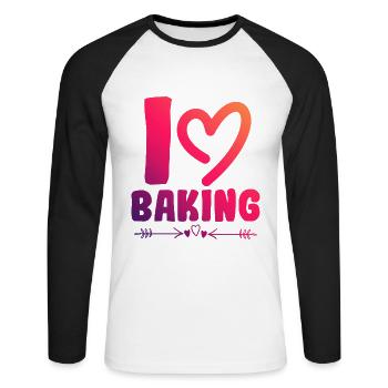 I love baking - Unisex Long Sleeve Baseball T-Shirt - white/black - Front - Nik (191cm)
