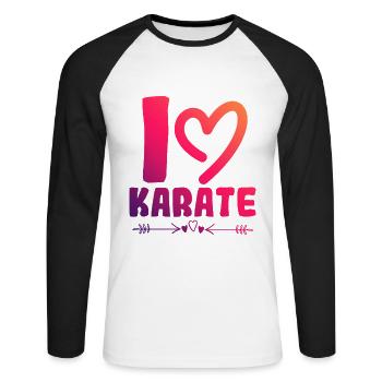 Ich liebe Karate - Unisex Baseballshirt langarm - Weiß/Schwarz - Vorne - Nik (191cm)