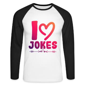 Ich liebe Witze - Unisex Baseballshirt langarm - Weiß/Schwarz - Vorne - Nik (191cm)