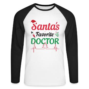 Ugly Christmas Santa's doctor - Unisex Long Sleeve Baseball T-Shirt - white/black - Front - Nik (191cm)