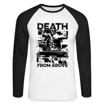 Dead From Above Bowfishing Retro Fishing Bowfisher - Unisex Long Sleeve Baseball T-Shirt - white/black - Front - Nik (191cm)