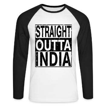 Inde Tout droit sorti de l’Inde - T-shirt baseball manches longues Homme - blanc/noir - Devant - Nik (191cm)