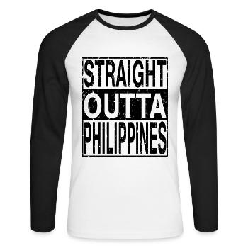Philippines Straight outta Philippines - T-shirt baseball manches longues Homme - blanc/noir - Devant - Nik (191cm)