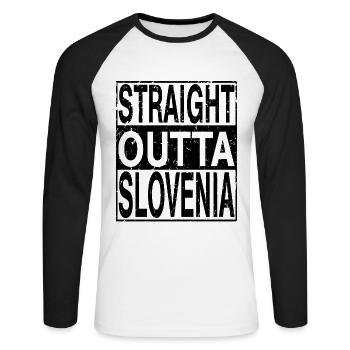 Slowenien Straight outta Slowenien - Unisex Baseballshirt langarm - Weiß/Schwarz - Vorne - Nik (191cm)