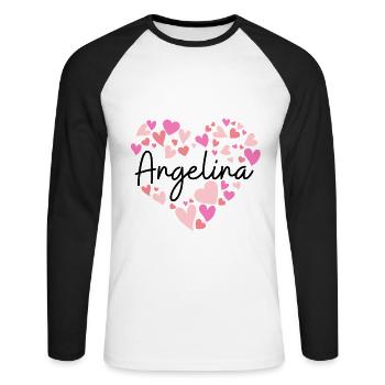 J’aime Angelina - cœurs pour Angelina - T-shirt baseball manches longues Homme - blanc/noir - Devant - Nik (191cm)