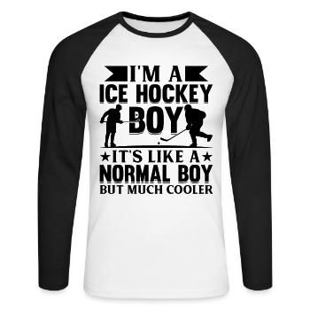 Ice Hockey Player Boys - Ice Hockey Kids Ice Hocke - Unisex Baseballshirt langarm - Weiß/Schwarz - Vorne - Nik (191cm)