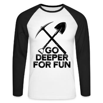 Drôle de géologue à la chasse aux pierres - T-shirt baseball manches longues Homme - blanc/noir - Devant - Nik (191cm)