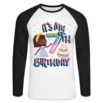 It's my 7th birthday Melanin Kid Juneteenth - Unisex Long Sleeve Baseball T-Shirt - white/black - Front - Nik (191cm)