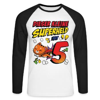 Dieser Kleine Superheld Ist 5 Katzenbesitzer 5. - Unisex Baseballshirt langarm - Weiß/Schwarz - Vorne - Nik (191cm)