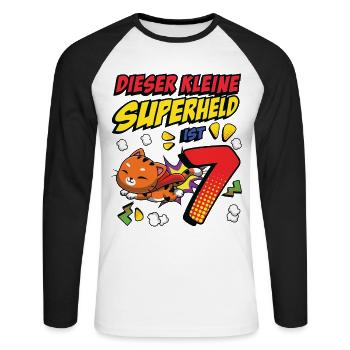 Dieser Kleine Superheld Ist 7 Cat Owner 7th - Unisex Baseballshirt langarm - Weiß/Schwarz - Vorne - Nik (191cm)