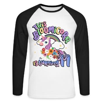 Bloomicorn Is Turning 11 Einhorn 11. Geburtstag - Unisex Baseballshirt langarm - Weiß/Schwarz - Vorne - Nik (191cm)
