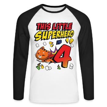 This little superhero is 4 cat owners 4. - Unisex Long Sleeve Baseball T-Shirt - white/black - Front - Nik (191cm)