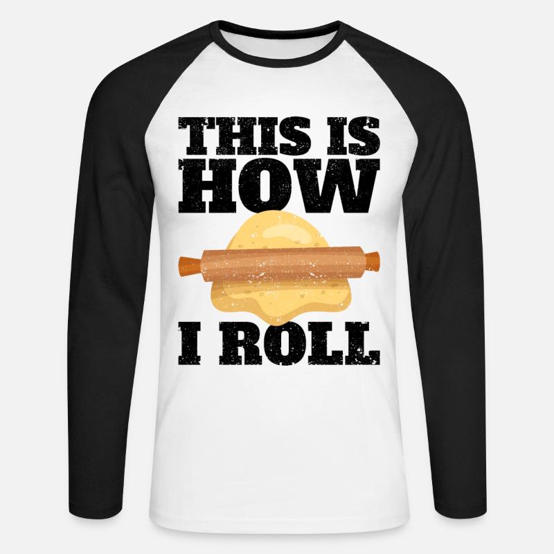 Lustiger Brotbacken-Bäcker - Unisex Baseballshirt langarm - Weiß/Schwarz