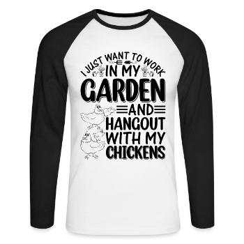 Jardinage Poulet Jardinier - Jardin d’éleveurs de poulets - T-shirt baseball manches longues Homme - blanc/noir - Devant - Nik (191cm)