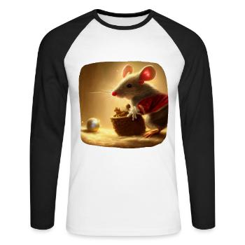Weihnachtsmotiv Maus - Unisex Baseballshirt langarm - Weiß/Schwarz - Vorne - Nik (191cm)