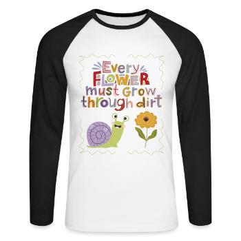 Motivation-Inspiration Slogan Escargot, Typographie - T-shirt baseball manches longues Homme - blanc/noir - Devant - Nik (191cm)