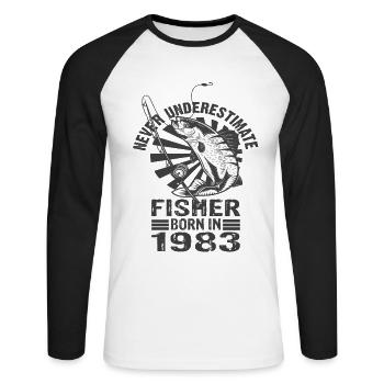 Never Underestimate Fisher Born In 1983 - Unisex Baseballshirt langarm - Weiß/Schwarz - Vorne - Nik (191cm)