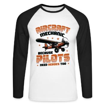 Luftfahrzeugmechaniker, Wartung Reparatur Flugzeug - Unisex Baseballshirt langarm - Weiß/Schwarz - Vorne - Nik (191cm)