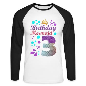 Anniversaire Mermaid 3 Coquille Summer Vibe 3 - T-shirt baseball manches longues Homme - blanc/noir - Devant - Nik (191cm)