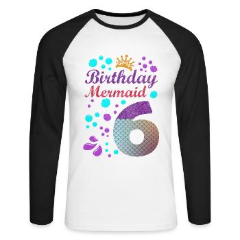 Anniversaire Mermaid 6 Shell Summer Vibe 6 - T-shirt baseball manches longues Homme - blanc/noir - Devant - Nik (191cm)