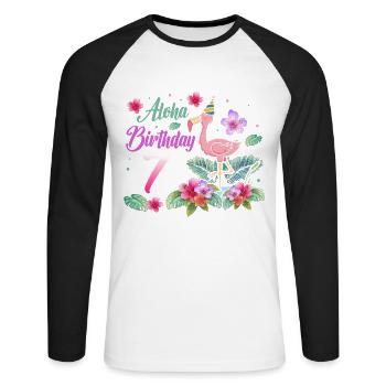 Aloha Birthday 7 Flamingo Bird 7th Birthday - Unisex Long Sleeve Baseball T-Shirt - white/black - Front - Nik (191cm)