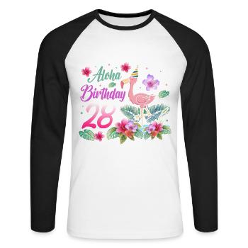 Aloha Birthday 28 Flamingo Bird 28th Birthday - Unisex Long Sleeve Baseball T-Shirt - white/black - Front - Nik (191cm)