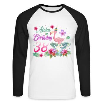 Aloha Anniversaire 38 Flamant Oiseau 38e anniversaire - T-shirt baseball manches longues Homme - blanc/noir - Devant - Nik (191cm)