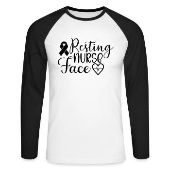 Visage de l’infirmière au repos - T-shirt baseball manches longues Homme - blanc/noir - Devant - Nik (191cm)
