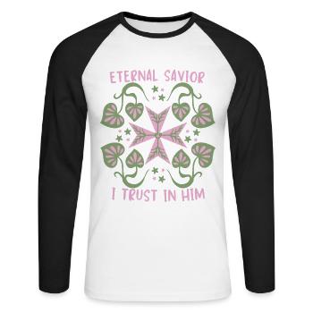 Jésus-Christ, Jésus Croix de Malte Disant - T-shirt baseball manches longues Homme - blanc/noir - Devant - Nik (191cm)