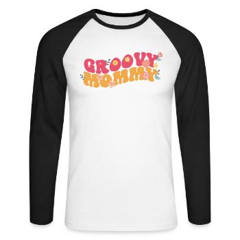 Groovy Mommy Garden Plant Fleurs Décoration Florale - T-shirt baseball manches longues Homme - blanc/noir - Devant - Nik (191cm)