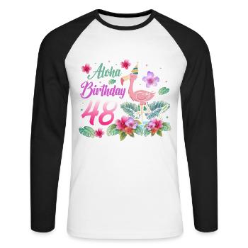Aloha Anniversaire 48 Flamant Oiseau 48e anniversaire - T-shirt baseball manches longues Homme - blanc/noir - Devant - Nik (191cm)