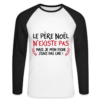 le père noël n existe pas - cadeau Noel - T-shirt baseball manches longues Homme - blanc/noir - Devant - Nik (191cm)