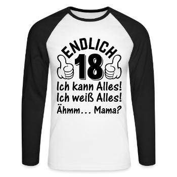 Endlich 18 Ich Kann Alles - 18. Geburtstag 18 Jahr - Unisex Baseballshirt langarm - Weiß/Schwarz - Vorne - Nik (191cm)