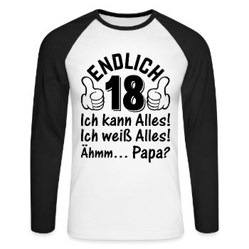 Endlich 18 Ich Kann Alles - 18. Geburtstag 18 Jahr - Unisex Baseballshirt langarm - Weiß/Schwarz - Vorne - Nik (191cm)