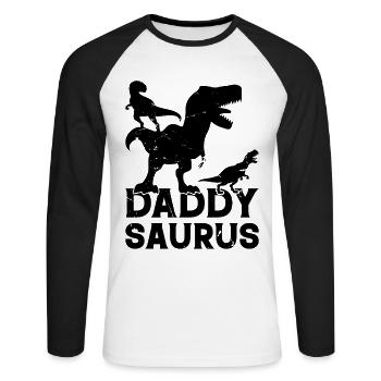 Daddysaurus - Papasaurus Papa Dinosaure Papa Din - T-shirt baseball manches longues Homme - blanc/noir - Devant - Nik (191cm)