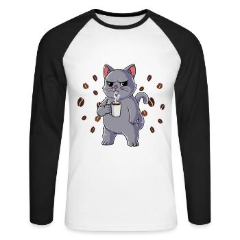 Nicht Ansprechen Vor Dem Ersten Kaffee Katze - Unisex Baseballshirt langarm - Weiß/Schwarz - Vorne - Nik (191cm)