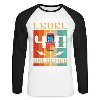 Level 40 Unlocked Arcade Machine Gamer 40. - Unisex Long Sleeve Baseball T-Shirt - white/black - Front - Nik (191cm)