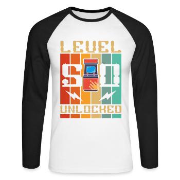 Niveau 50 Machine d’arcade débloquée Gamer 50. - T-shirt baseball manches longues Homme - blanc/noir - Devant - Nik (191cm)