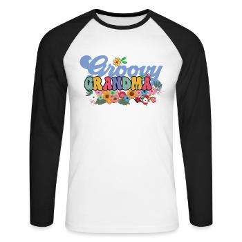 Groovy Grandma Jardin Plantes Fleurs Décorations Florales - T-shirt baseball manches longues Homme - blanc/noir - Devant - Nik (191cm)