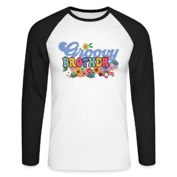 Groovy Brother Jardin Plante Fleurs Décor Floral - T-shirt baseball manches longues Homme - blanc/noir - Devant - Nik (191cm)