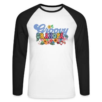 Groovy Grandpa Jardin Plantes Fleurs Décoration Florale - T-shirt baseball manches longues Homme - blanc/noir - Devant - Nik (191cm)