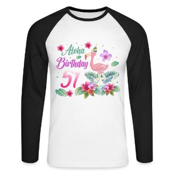 Aloha Geburtstag 51 Flamingo Vogel 51st - Unisex Baseballshirt langarm - Weiß/Schwarz - Vorne - Nik (191cm)