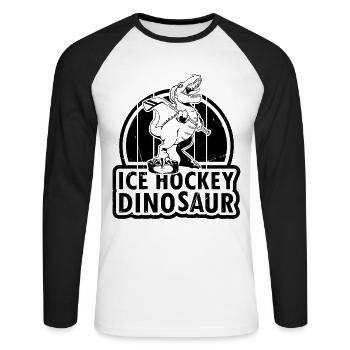 Ice Hockey Dino Ice Hockey Player - Ice Hockey Din - Unisex Baseballshirt langarm - Weiß/Schwarz - Vorne - Nik (191cm)